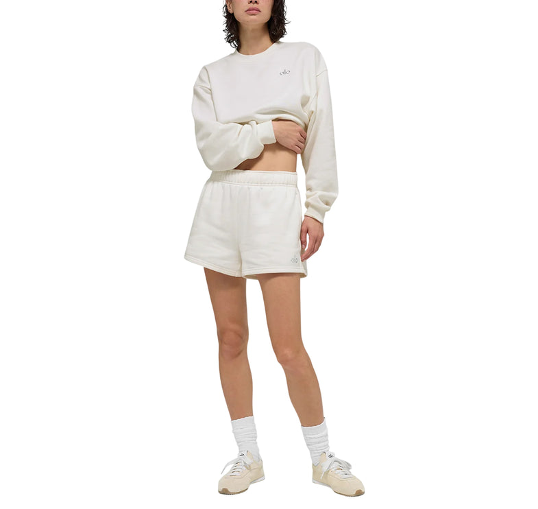 alo Women's Cropped Accolade Crewneck Ivory