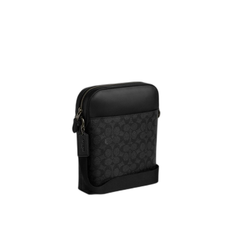 Coach Women's Houston Flight Bag In Signature Canvas Gunmetal/Charcoal/Black