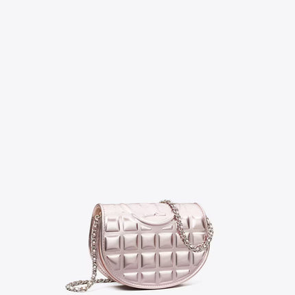 Tory Burch Women's Mini Fleming Metallic Square Quilt Crossbody Sparkle Pink