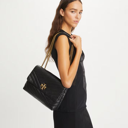 Tory Burch Women's Kira Chevron Convertible Shoulder Bag Black / Rolled Brass