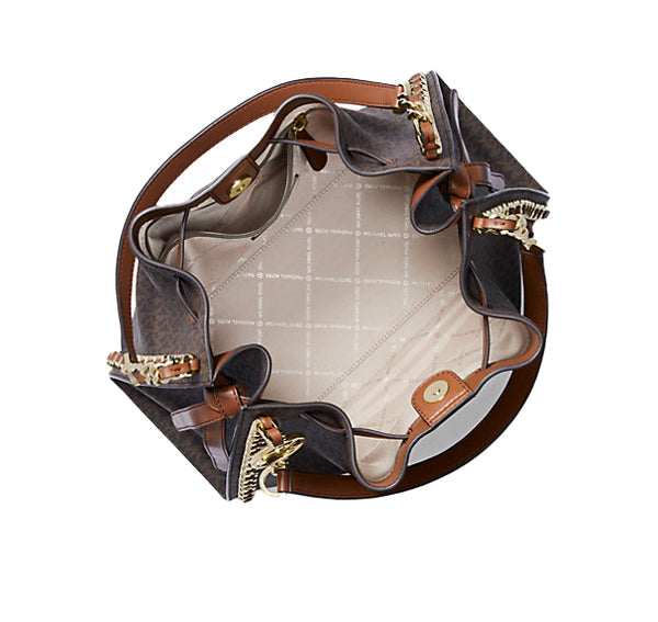 Michael Kors Women's Mina Large Signature Logo Chain Shoulder Bag Brown