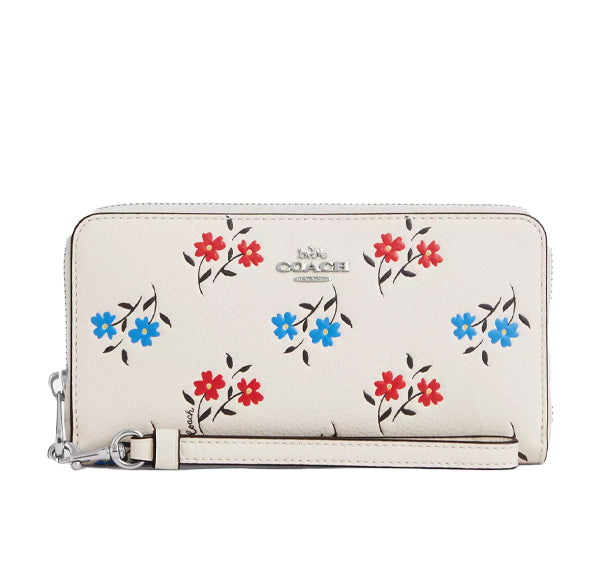 Coach Women's Long Zip Around Wallet With Floral Print Silver/Chalk Multi