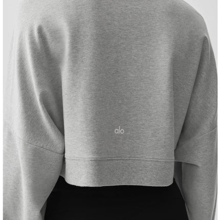 alo Women's Cropped Sway Crew Neck Pullover Athletic Heather Grey