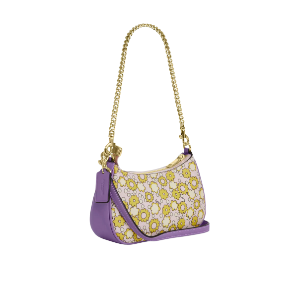 Coach Women's Teri Mini Crossbody Bag With Floral Print Gold/Lilac Multi
