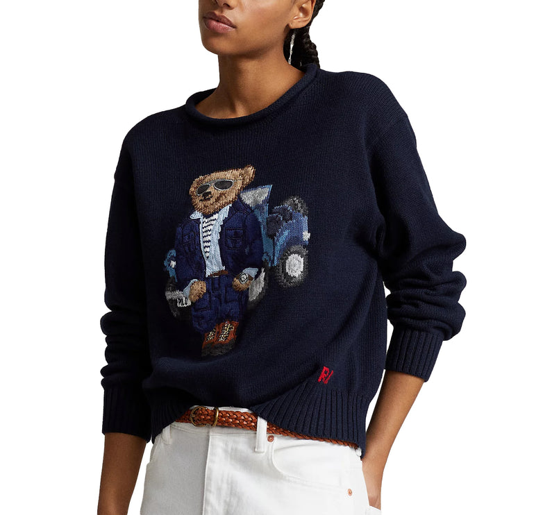 Polo Ralph Lauren Women's Polo Bear Cotton Crewneck Sweater Aviator Navy