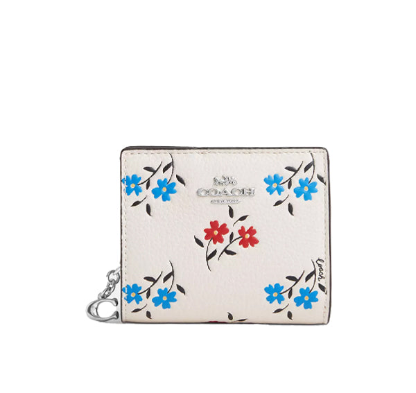 Coach Women's Snap Wallet With Floral Print Silver/Chalk Multi
