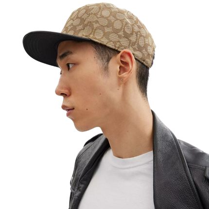 Coach Unisex Signature Jacquard Flat Brim Hat Khaki/Black