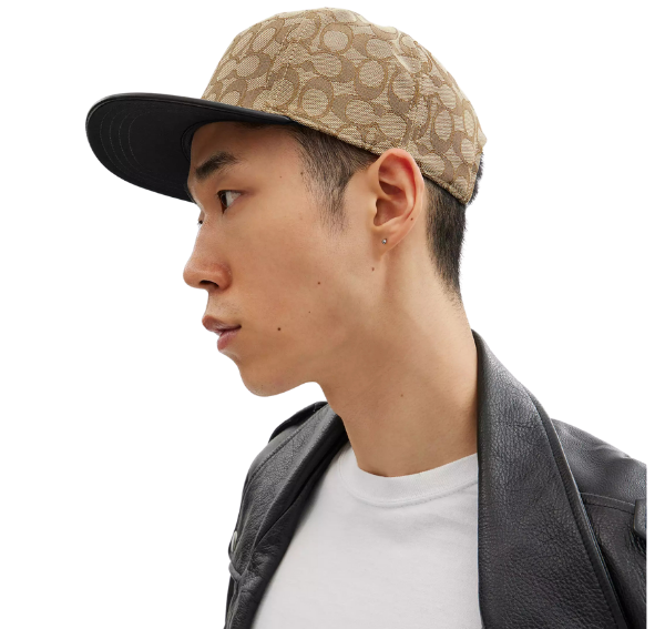 Coach Unisex Signature Jacquard Flat Brim Hat Khaki/Black