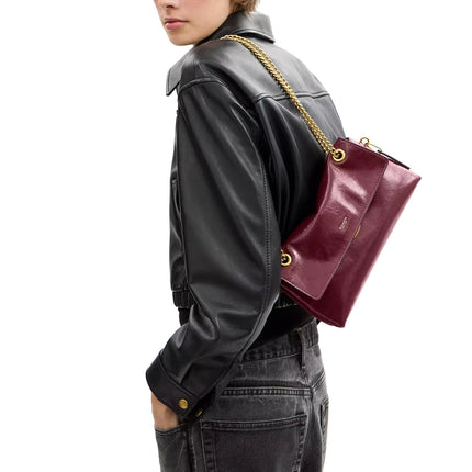 Coach Women's Chelsea Shoulder Bag 26 With Chain Brass/Dark Cherry