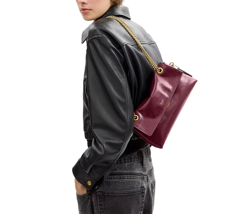 Coach Women's Chelsea Shoulder Bag 26 With Chain Brass/Dark Cherry