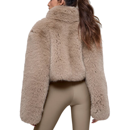 alo Women's Opulent Faux Fur Cropped Jacket Oat
