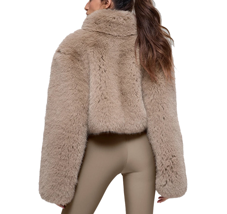 alo Women's Opulent Faux Fur Cropped Jacket Oat