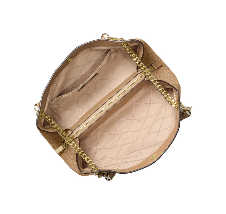 Michael Kors Women's Christina Medium Signature Logo Messenger Bag Camel