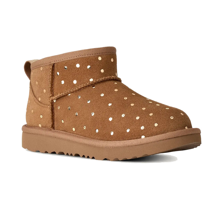 UGG Big Kids' Classic Ultra Mini Shiny Dots Chestnut
