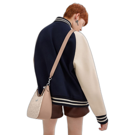 Coach Women's Reversible Strap In Signature Canvas Silver/Sand/Taupe