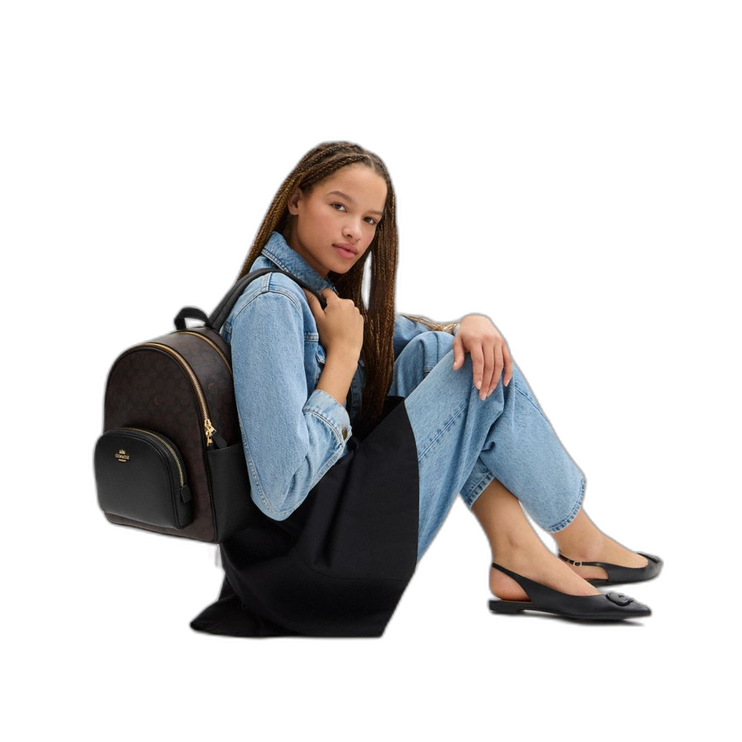 Coach Women's Court Backpack In Signature Canvas Gold/Walnut/Black