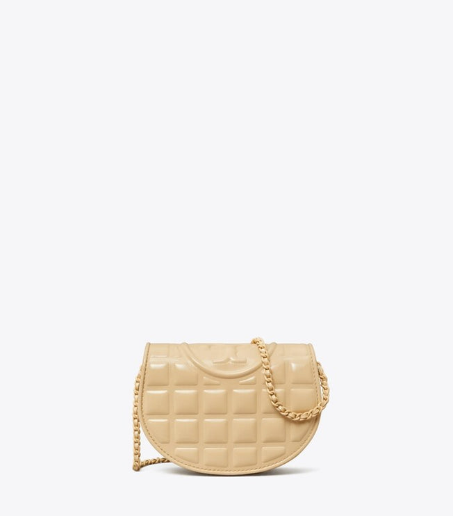 Tory Burch Women's Mini Fleming Patent Square Quilt Crossbody Vanilla Soft Serve