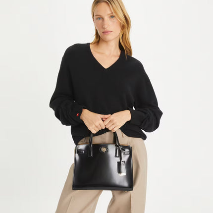 Tory Burch Women's Small Robinson Spazzolato Satchel Black