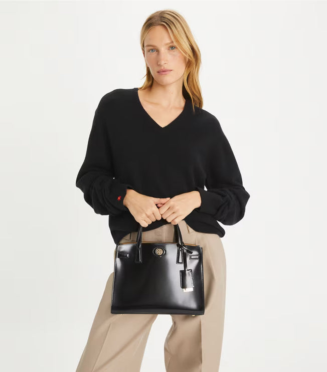 Tory Burch Women's Small Robinson Spazzolato Satchel Black