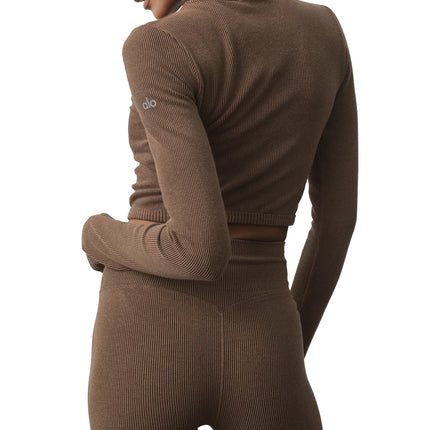 alo Women's Seamless Two Tone Rib Jacket Java Brown