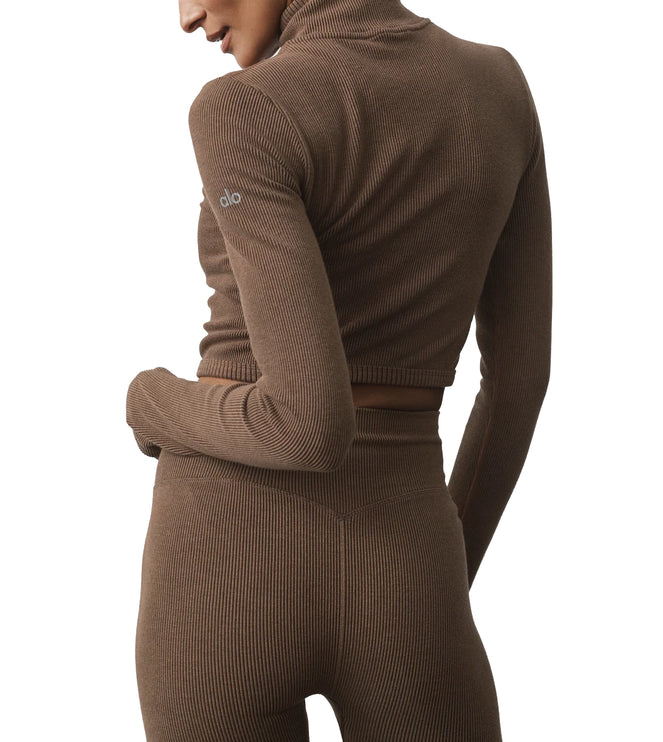 alo Women's Seamless Two Tone Rib Jacket Java Brown