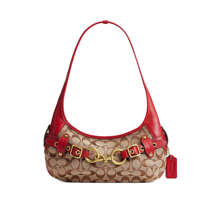 Coach Women's Belted Ergo Shoulder Bag 26 In Signature Jacquard Brass/Poppy Signature