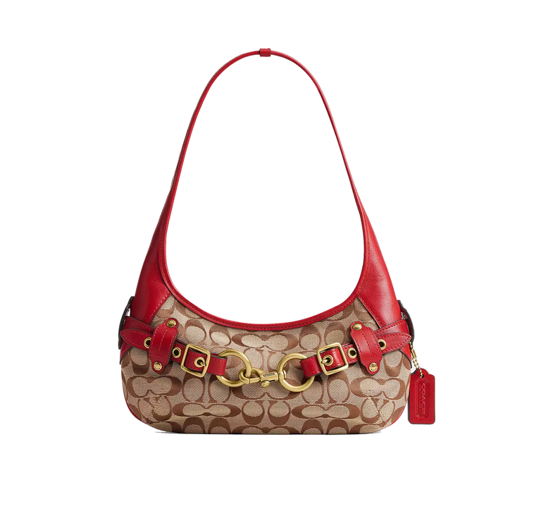 Coach Women's Belted Ergo Shoulder Bag 26 In Signature Jacquard Brass/Poppy Signature