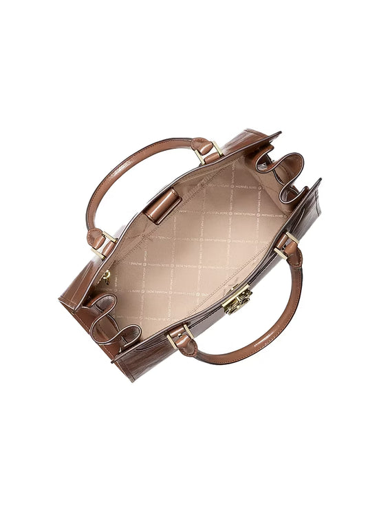 Michael Kors Women's Landon Medium Patent Satchel Bag Luggage/Gold