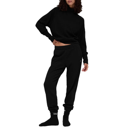 alo Women's Waffle Weekend Escape Mock Neck Long Sleeve Black