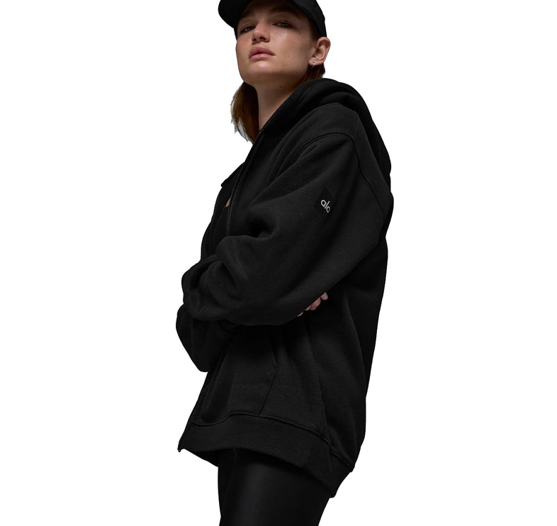 alo Women's Renown Heavy Weight Full Zip Hoodie Black
