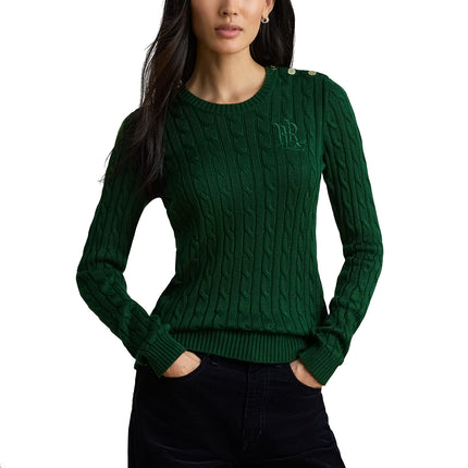 Polo Ralph Lauren Women's Button-Trim Cable-Knit Sweater Moss Agate
