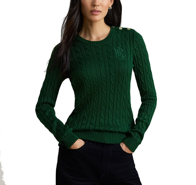 Polo Ralph Lauren Women's Button-Trim Cable-Knit Sweater Moss Agate