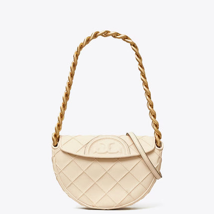 Tory Burch Women's Mini Fleming Soft Crescent Bag New Cream