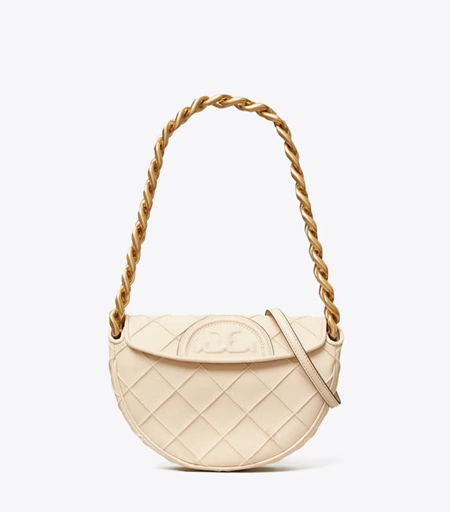 Tory Burch Women's Mini Fleming Soft Crescent Bag New Cream