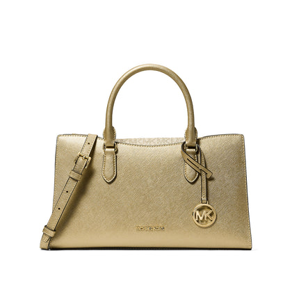Michael Kors Women's Arden Metallic Top-Zip Satchel Pale Gold
