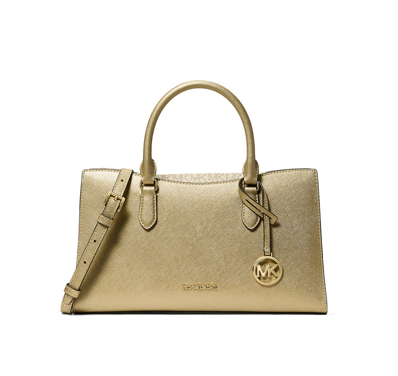 Michael Kors Women's Arden Metallic Top-Zip Satchel Pale Gold