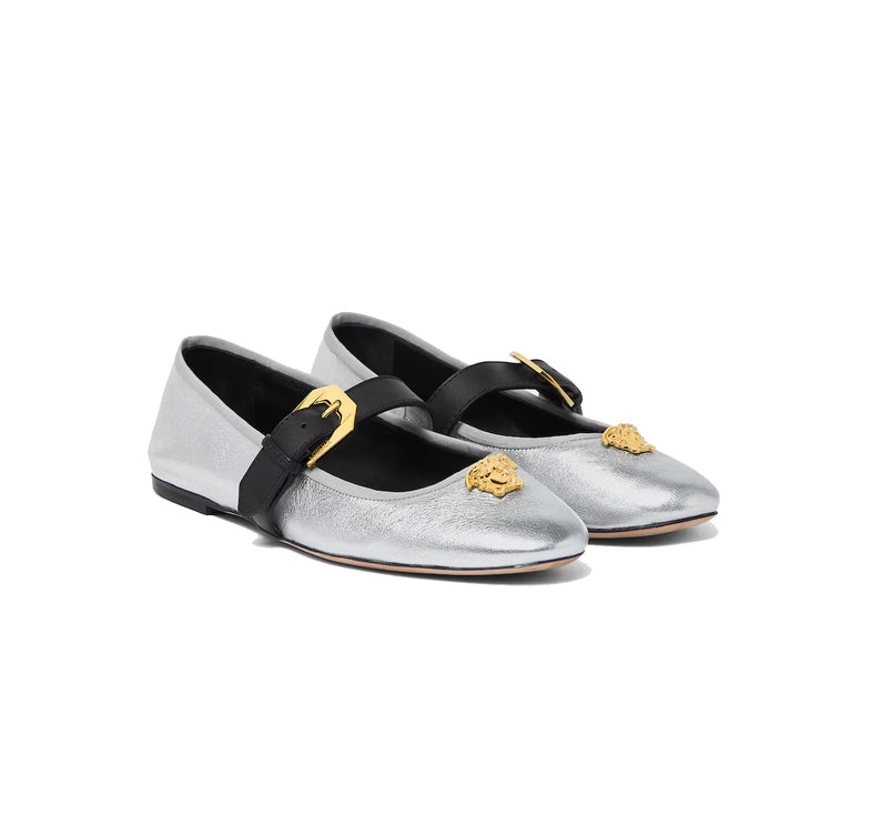 Versace Women's La Medusa Metallic Ballerinas Black/Silver