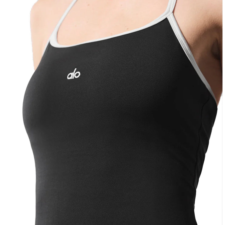 alo Women's Softsculpt Halter Tennis Dress Black/White