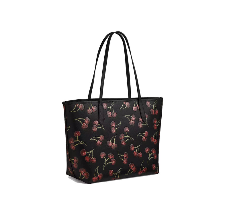 Coach Women's City Tote Bag With Cherry Print Gold/Black Multi
