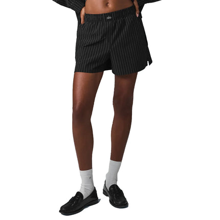 alo Women's Pinstripe Daylight Boxer Short Black/Titanium