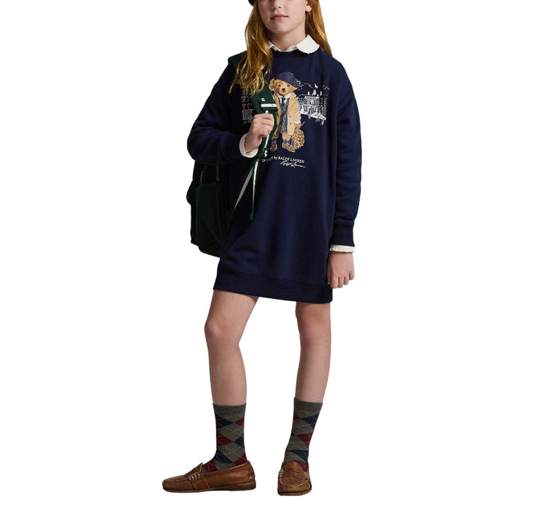Polo Ralph Lauren Girl's Polo Bear Fleece Sweatshirt Dress Refined Navy