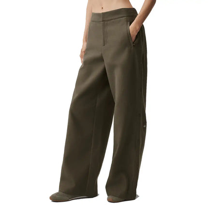 alo Women's Mid-Rise Cosmopolitan Snap Pant Olive Tree