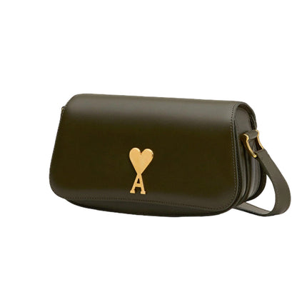 AMI Alexandre Mattiussi Leather Paris Paris Shoulder Bag Black Olive