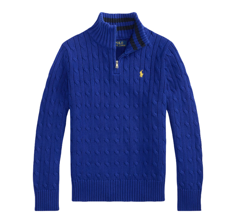 Polo Ralph Lauren Boy's Cable-Knit Cotton Quarter-Zip Sweater Classic Azure