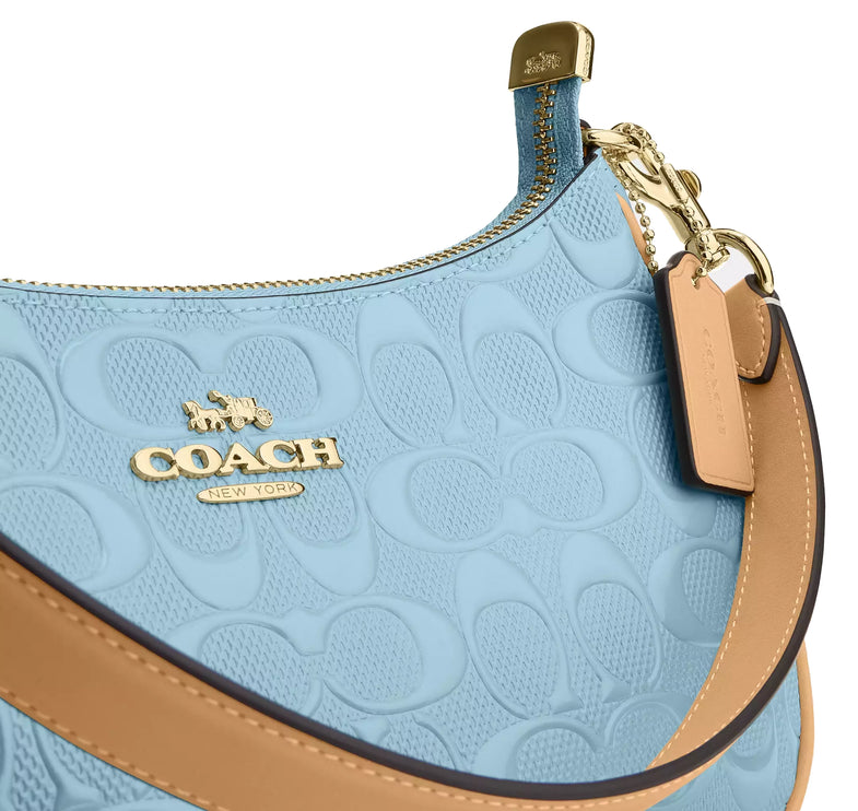 Coach Women's Teri Shoulder Bag In Signature Leather Gold/Light Blue