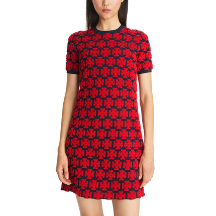 Tory Burch Women's Logo Boucle Dress Maraschino Red/Medium Navy