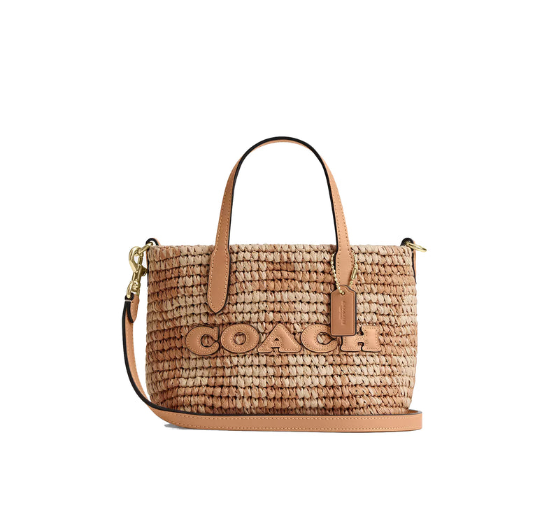 Coach Women's City Mini Tote Bag With Gingham Print Gold/Tan