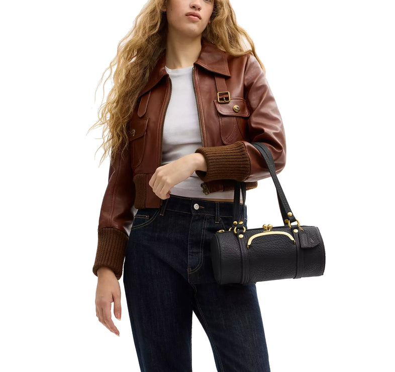 Coach Women's Kisslock Barrel Bag 28 Brass/Black