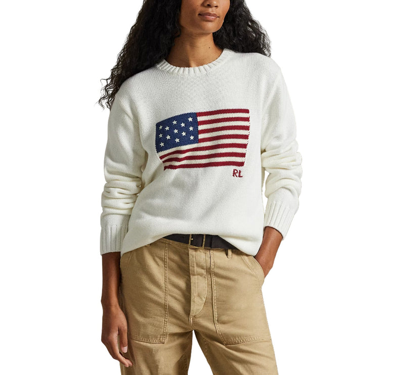 Polo Ralph Lauren Unisex The Iconic Flag Sweater Deckwash White