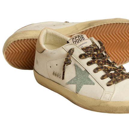Golden Goose Women's Super Star Sneakers with Gray Glitter Star and Nude Leather Heel